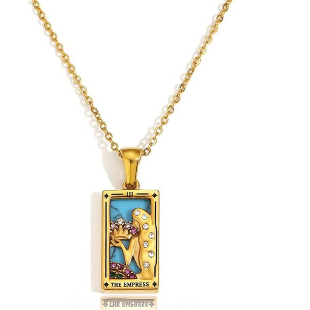 Tarot Card Necklace 18k Gold Plated Tarot Cards Pendant Necklace Vintage